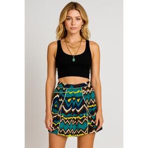 ANTHROPOLOGIE Gemma Lilu 100% silk mini skirt blue multi size small boho